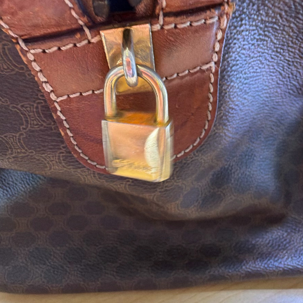 Celine Boston Bag Brown Macadam Canvas Duffle Bag - Picture 6 of 8
